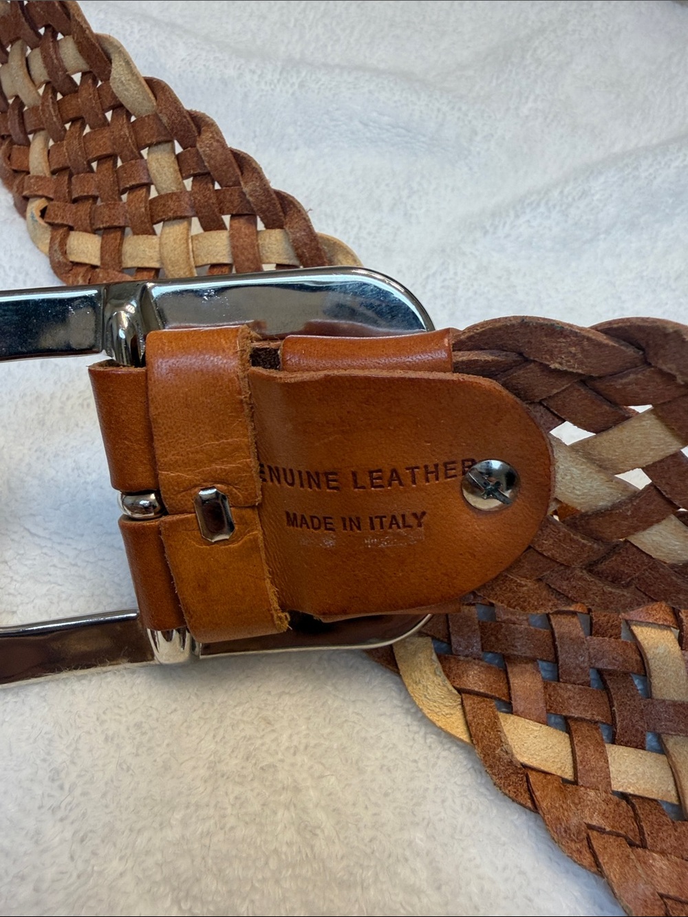 Studded Woven Brown Leather Belt with Rhinestone Detail throughout - Picture 2 of 2